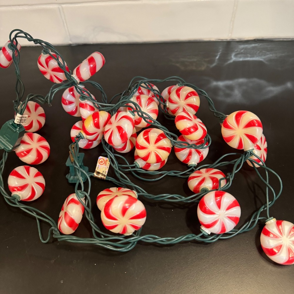 Peppermint Candy String Lights Christmas Red White Swirl Holiday Decor
